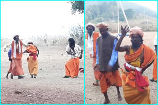 few devoties (swamulu) dance for street songs at Matsyagundam in visakha agency