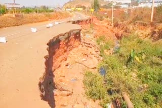 A road that washed down in heavy rain in belagavi