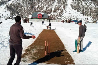 Welcome to snow cricket on a frozen field IN GUREZ VALLEY