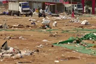 After the fair a pile of garbage in the ground in katghora