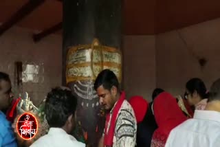 crowd of devotees gathered at the Rajarappa temple on Mahashivratri