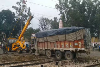 truck on railway track gohana