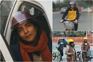 people wear helmet during walking car driving