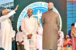 Asaduddin Owaisi attended christian prayer meet at lb stadium in hyderabad