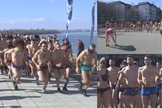 Dozens of running enthusiasts wearing nothing but underwear and jogging shoes took part in a race along the Danube river in Belgrade on Saturday.