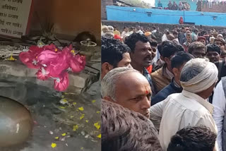 Angry mob staged a protest after miscreant breaks Shivling