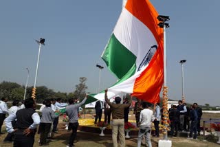 National flag hoisted in airport at 100 feet tall