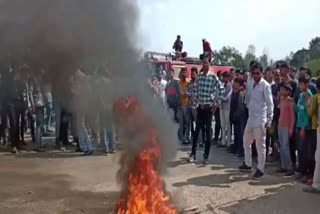 People on the road against BMO, burnt effigy of BMO