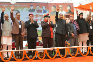 Former cm Shanta Kumar at Abhinandan rally, सोलन में अभिनंदन रैली में पूर्व मुख्यमंत्री शांता कुमार