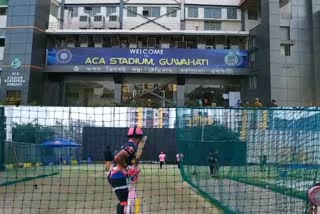 IPL team Rajasthan Royal's player practice at Barshapara Cricket Stadium