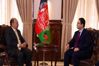 Indian foreign secretary Harsha Vardhan Shringla and Afghanistan foreign minister Haroon Chakhansuri