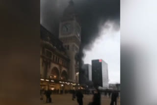 Gare de Lyon train station in Paris on Friday after a fire engulfed the station