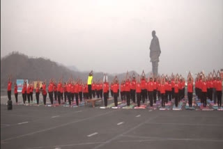 182 yoga practitioners perform 'Surya Namaskar' at statue of Unity