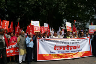 worker union march against general budget 2020 at sansad marg in delhi