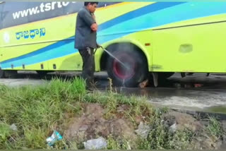 Smoke from the bus tire in adilabad