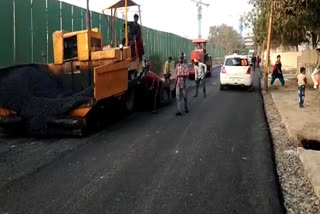 road construction in sector-14 at dwarka in delhi