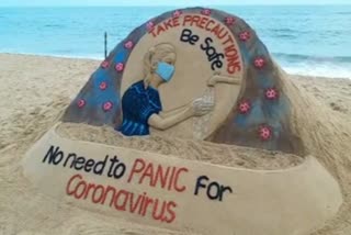 Sand artist Sudarshan Patnaik sends message on sand art about corona virus