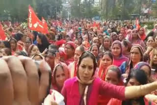 Asha Workers Anganwadi and Mid Day Meal Workers protest in karnal