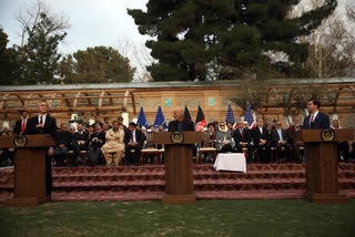 All men delegation leading the peace talks: Afghan President Ashraf Ghani, US Secretary of Defense Mark Esper, NATO Secretary General Jens Stoltenberg