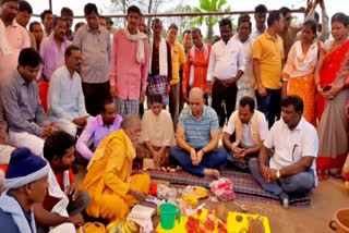 MLA laid the foundation stone for road construction in bijapur