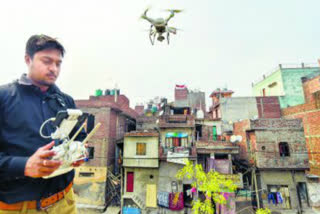 drone Surveillance in violence affected areas and tight security due to holi in delhi