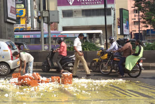 Eggs have fallen on the roads of Hyderabad's Malakpet