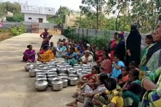 WOMEN PROTESTED WITH EMPTY POTS IN FRONT OF MLA SUNKE RAVI SHANKER HOUSE