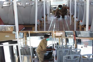 To prevent the spread of coronavirus, chennai city buses are cleaned with disinfectants