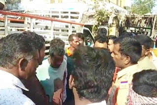 Tipper lorry collides relatives participate in dharna at khammam