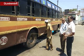 pollachi bard fever govt bus  Antiseptic spray on buses in pollachi  பொள்ளாச்சி பேருந்து நிலையம்  பொள்ளாச்சி செய்திகள்  pollachi news