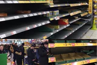 London people queue at shops for essential items such as pasta, rice and toilet paper