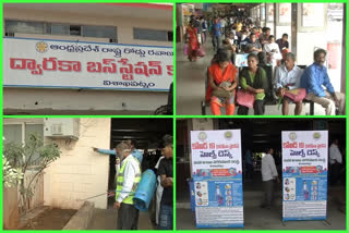 vishaka rtc creates awareness about carona at bus station premises