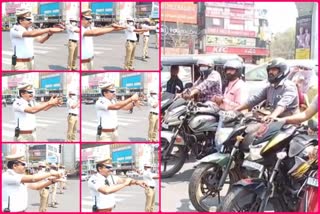 traffic police different awareness on corona at signals