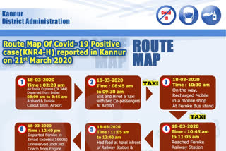 റൂട്ട് മാപ്പ്  കണ്ണൂരിലെ രോഗ ബാധിതരുടെ റൂട്ട് മാപ്പ്  കൊവിഡ്-19  covid-19  route map released.  ശനിയാഴ്ച സ്ഥിരീകരിച്ച കൊവിഡ് കേസ്  ആരോഗ്യ വകുപ്പ്