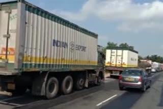 Barricaded vehicles at Garikapadu check post