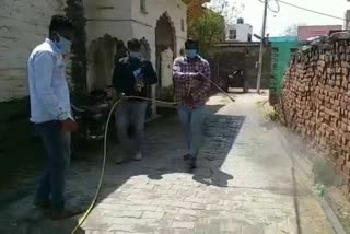 Youth sprayed sanitizer  in Tankadi village of Rewari