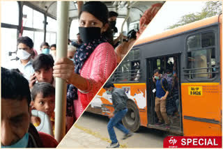 corona pandemic Crowds seen in Delhi buses without mask