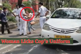 Woman licks policeman's uniform for enforcing lockdown in Kolkata