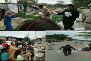 Delhi Police today distributed food to the several parts