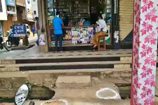 Marks made in front of stores in mahasmund