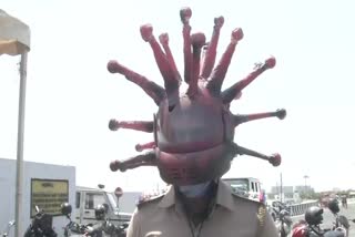 Etv BHarat, GUjarati News, Chennai Police, Corona Virus, Corona Helmet