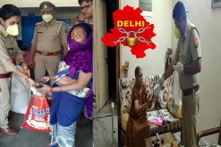 noida Police delivering food grains to the needy