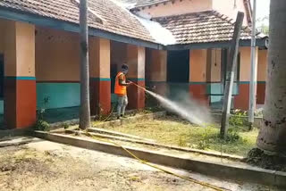 muncipal officers spraying chemicals at narsipatnam in visakha district