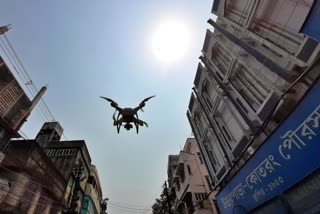 Drone in the skies of Uttarpara Municipality to avoid crowds in Lock Down