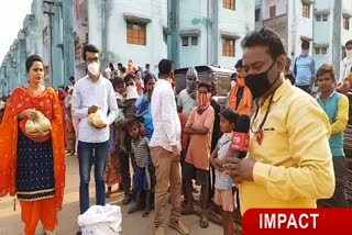 Students arrived to distribute food grains in belgariya