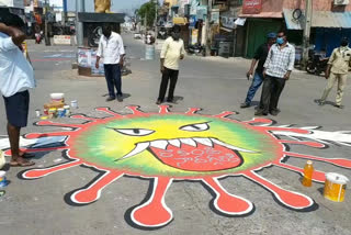 badvel police draw corona figure at roads to aware public