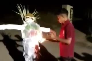 corona virus effigy burn by sone youth in angul district