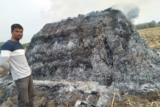 The fire caught 50 bags of corn in Kalaburagi