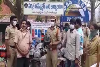 A MAN DISTRIBUTED HELMETS TO POLICE