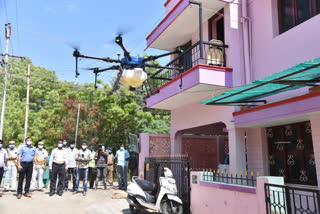 sanitizer sprayed by drone in corona affected areas in madurai